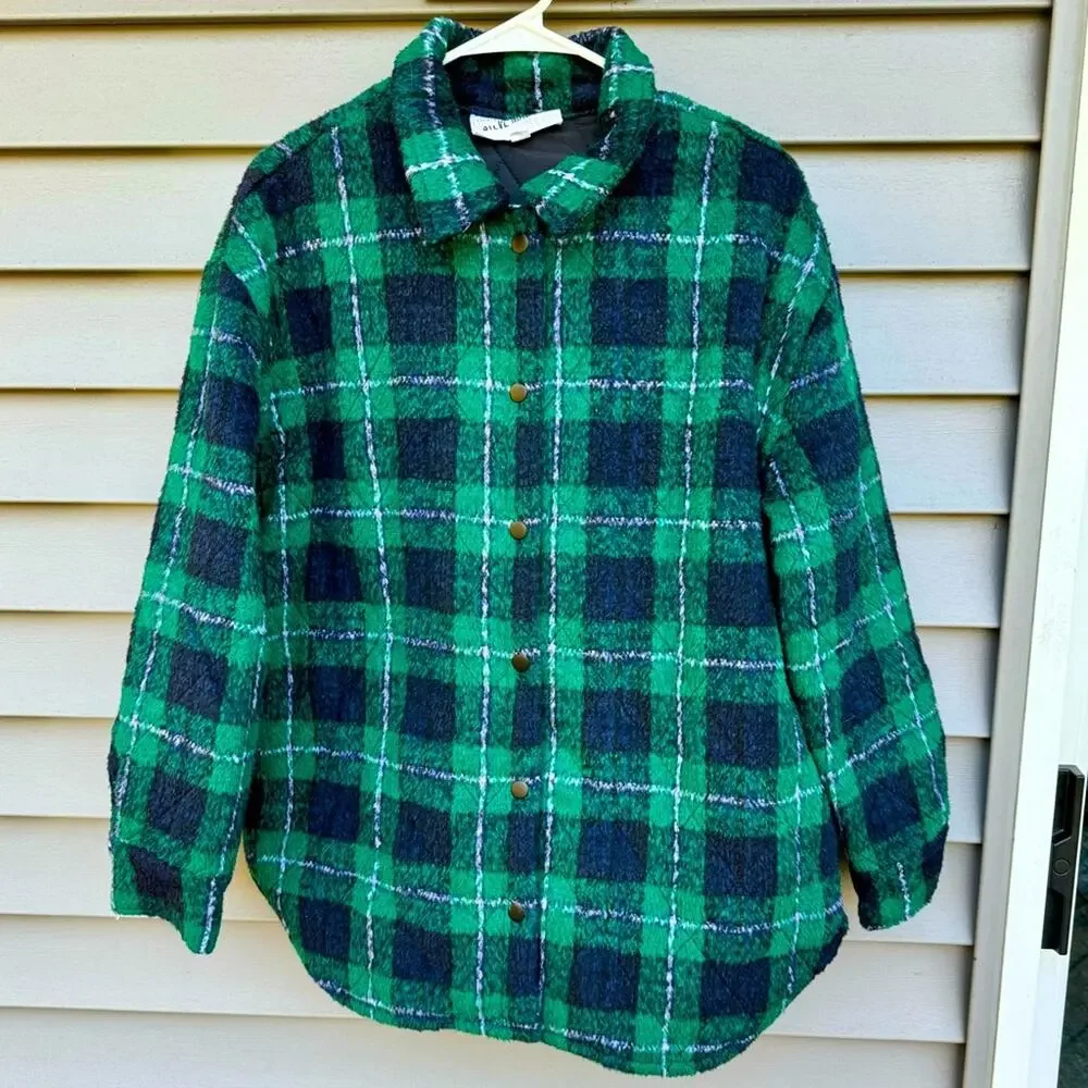 Steve Madden size L The Belle Plaid Lined Shacket Jacket - pine green - Picture 3 of 13
